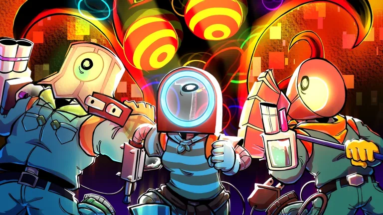 Clean Crew crew of four characters posing together in a neon-lit room
